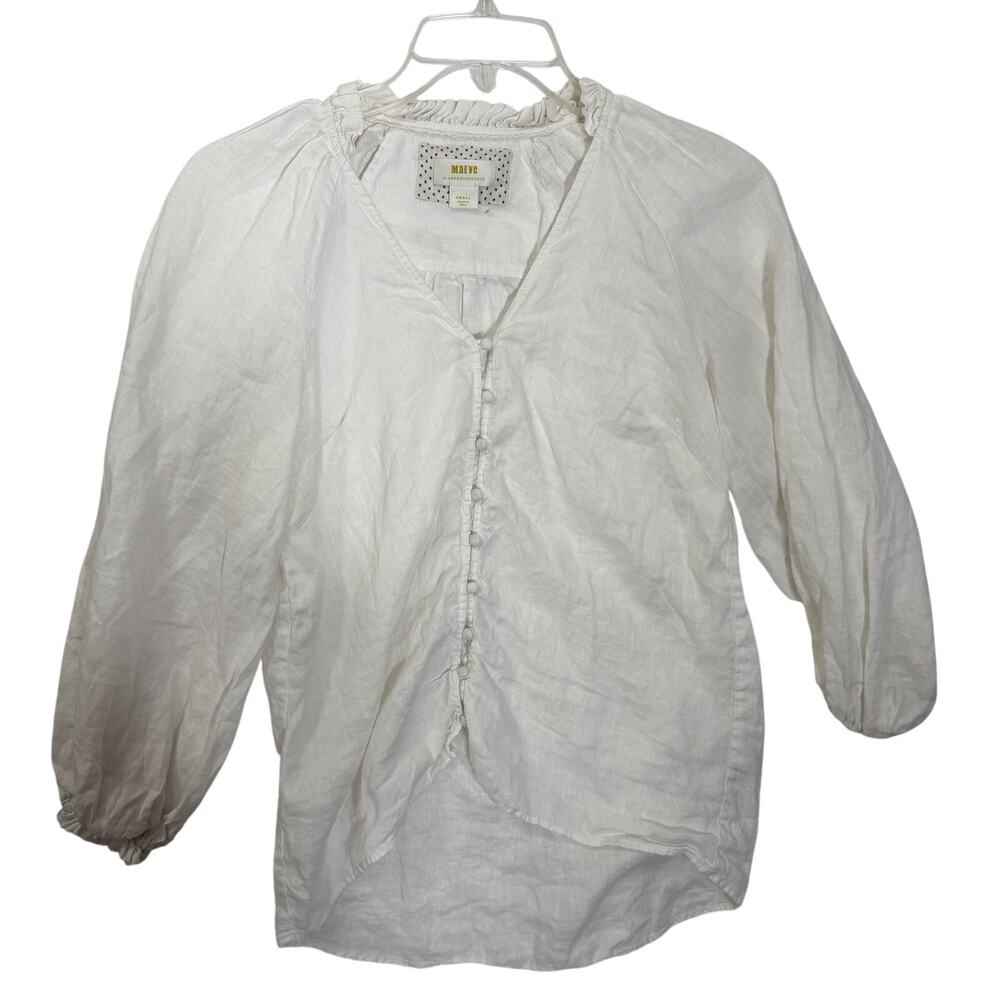 Maeve Anthropologie Linen Top Small White Button Front Boho Blouse